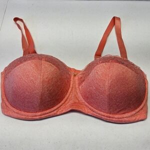 Ashley Stewart Butterfly Bra Womens 38DD Coral Pink Heathered Lace Underwire
